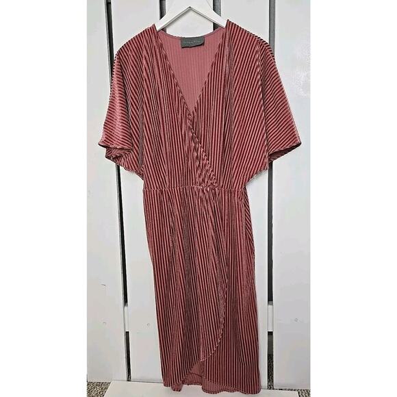 Sunday in Brooklyn Anthro Pink Rose Plisse Velvet Romantic Feminine Dress Medium - Picture 1 of 13